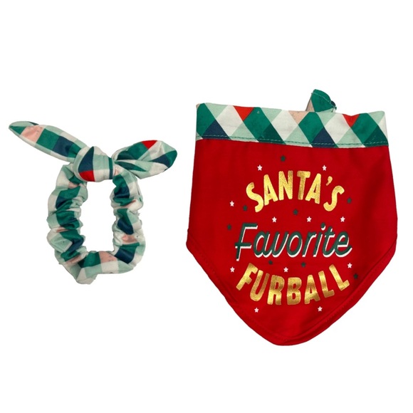 Hallmark Red and Green Pet Bandana with Scrunchie- FOR DOG AND PERSON!!! NWT - Picture 1 of 8